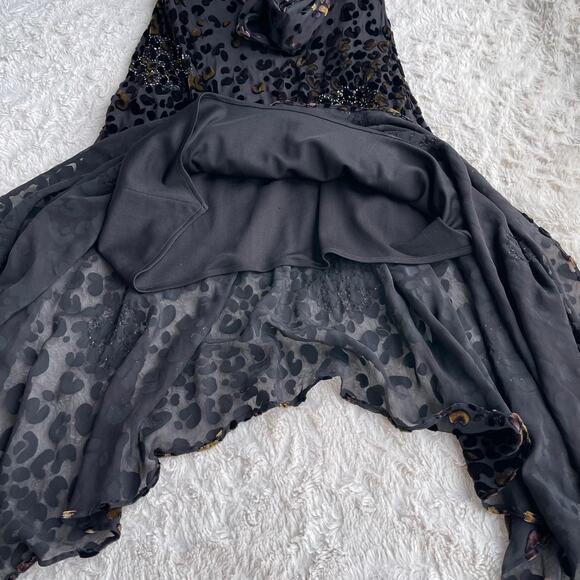 SOLD Sue Wong beaded silk velvet burnout cowl neck midi dress asymmetrical 8 - Picture 9 of 13